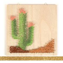 Coffret Cadre En Bois String Art 22 X 22 Cm Cactus + Masking Tape Doré À Paillettes 5 M - Youdoit