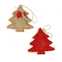 2 Sapins À Suspendre (8 Cm) - Feutrine Et Toile Naturelle - Annikids