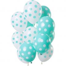 Bouquet 12 Ballons À Pois Menthe Et Blanc - Annikids