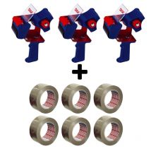 Lot De 3 Dévidoirs En Métal + 6 Rouleaux De Rubans Adhésif Tesa Basic Havane