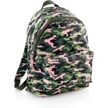Sac À Dos - Scolaire - 2 Compartiments - Vert Treillis Militaire Et Rose - 30 X 44 X 14cm - Agipa