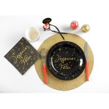 10 Assiettes Joyeuses Fêtes Noir Et Or - Santex
