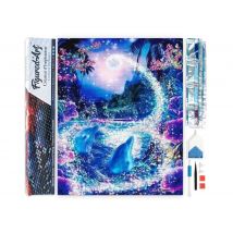 Diamond Painting Broderie Diamant Figured’art 40x50cm Toile Entière Roulée Avec Diamants Carrés - Dauphins Et Rivière Enchantée - Figured'Art