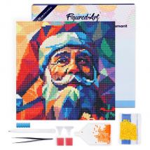 Mini Diamond Painting Broderie Diamant Figured’art 25x25cm Toile Tendue Sur Châssis En Bois - Diamants Ronds - Père Noël Polygone - Figured'Art