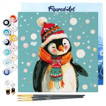 Mini Peinture Par Numéros Figured'art 20x20cm Avec Cadre Pingouin Heureux - Petit Format