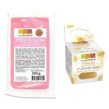 Pâte À Sucre Rose 250 G Arôme Vanille + Paillettes Dorées - Scrapcooking