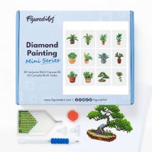 Figured’art Mini Série Diamond Painting - Coffret Premium 12 Toiles De 15x18cm Plantes 3 - Broderie Diamant Avec Strass Carrés - Kit Complet - 