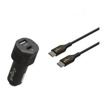 Greene Chargeur Voiture Capacité 30w 2 Port Usb Et Usb-c Avec Câble Usb-c Noir - Green-e