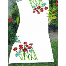 Kit Chemin De Table À Broder Point De Croix Fleurs Rouges Et Bleues - LUC