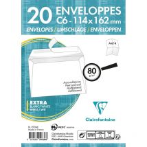 Paquet De 20 Enveloppes - Blanches - C6 114x162mm - Auto-adhésive - Clairefontaine