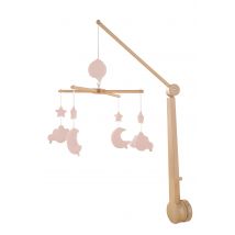 Mobile Musical Bébé En Bois Avec 4 Jouets - Sauthon