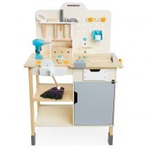 Atelier Enfant Bois, Établi Avec Outils, 74 Éléments De Bricolage Bois, Table De Travail - Mamabrum