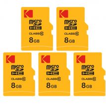 Kodak Lot De 5 Cartes Mémoire Micro Sdhc 8 Go + Adaptateurs – Classe 10 – Haute Vitesse Pour Smartphones, Tablettes, Caméras Et Gps