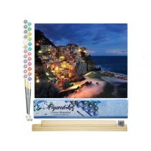 Peinture Par Numéro Figured'art - Village Au Bord De Mer - Kit De Loisir Créatif Diy Numéro D'Art Complet - 40x50cm Toile Roulée + Châssis En Bois À