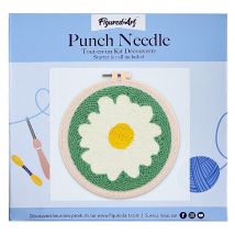 Figured'art Punch Needle Kit Complet Pour Adultes Et Enfants - Marguerite Blanche - Parfait Pour Débutant. Set Prêt À Broder Taille 20x20cm Avec Cadre