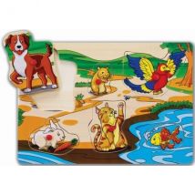 Puzzle En Bois Les Animaux Domestique - 6 Pieces - Eichhorn - Puzzle A Encastrer - Puzzle Avec Boutons - Eichhorn