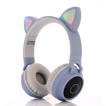 Casque Bluetooth Oreilles De Chat Pliable Avec Led Et Micro Pour Enfants Et Adultes Bleu Yonis - Yonis