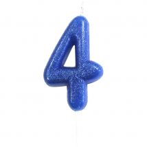 Bougie Bleu Glitter Chiffre 4 (7 Cm) - CREATIVE PARTY