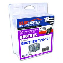 Lot De 3 Rubans Compatibles Pour Titreuse Brother Tze-121 9mm/8m Plastique Noir Sur Transparent - Surdiscount