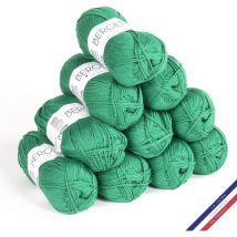 10 Pelotes De Laine - Gazon - 100% Coton Bio - 3mm - Tricot Et Crochet - Bergère De France - Bergere De France