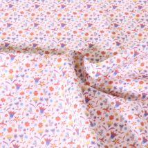 Tissu Popeline De Coton Légère Fleuris Bleu Et Jaune Sur Fond Blanc - Au Mètre - Craftine