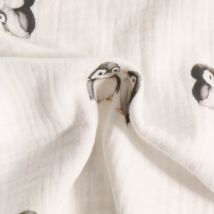 Tissu Double Gaze De Coton Bio Digital Pingouins Sur Fond Blanc - Au Mètre - Craftine