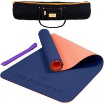 Tapis De Yoga Marine Corail Tpe Dim. 183x61x0,6 Cm + Sangle De Transport Et D’étirements + Sac Coton - Yogaterrae