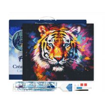 Diamond Painting Broderie Diamant Figured’art 40x50cm Toile Tendue Sur Châssis En Bois - Diamants Carrés - Tigre Coloré Abstrait - Figured'Art
