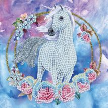 Crystal Art Kit Carte Broderie Diamant 18x18cm Licorne En Fleurs - Crystal Art