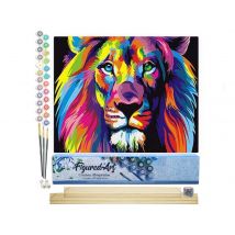 Peinture Par Numéro Figured'art - Lion Pop Art - Kit De Loisir Créatif Diy Numéro D'Art Complet - 40x50cm Toile Roulée + Châssis En Bois À Monter