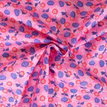 Tissu Coton Imprimé Fleuris Jules Sur Fond Rose - Au Mètre - Craftine