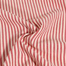 Tissu Seersucker Rayé Blanc Sur Fond Rouge - Au Mètre - Craftine