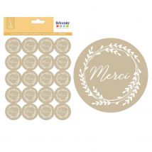 120 Stickers Kraft Merci Ø 3,5 Cm - Artemio