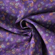 Tissu Coton Imprimé Fleuris Azuriia Sur Fond Violet - Au Mètre - Craftine