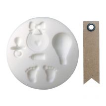 Mini Moule Silicone Pour Pâte Polymère Naissance + 20 Étiquettes Kraft Fanion - Youdoit