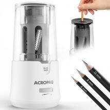 Taille-crayon Électrique Reservoir- Crayon 6-12 Mm- Démarrage Arrêt Automatiques- Pointe Tranchant Ou Émoussé En 3-5 S- Blanc- Acropaq - Acropaq