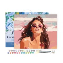 Peinture Par Numéro Figured'art Avec Cadre - Joie En Bord De Mer - Kit De Loisir Créatif Diy Numéro D'Art Complet - 40x50cm Toile Tendue Sur Châssis