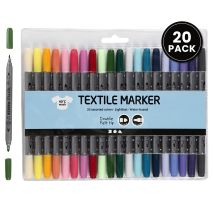 Lot De 20 Feutres Textiles Double Pointe 2,3 Mm Et 3,6 Mm - Creativ - Multicolore - Creatifwood