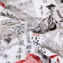 Tissu Jacquard Allover Motifs Japonais Sur Fond Blanc - Au Mètre - Craftine