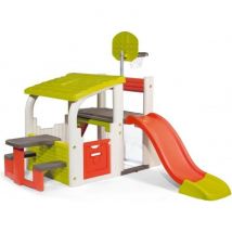 Smoby - Fun Center - Maison De Jeux Multi-activités : Toboggan, Basket, Foot, Escalade - Fabriqué En France