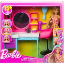 Coffret Barbie Salon De Coiffure Et Poupée Mannequin + 16 Accessoires - Mattel - Hkv00 - Barbie