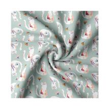 Tissu Coton Enfant Chats Blancs Tachacéladon Vendu Par 50 Cm - Distrifil