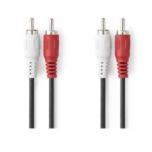 Nedis Câble Audio Stéréo 2 Rca Mâle Vers Mâle 3m Connexion Stable Noir