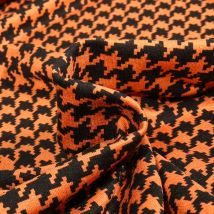 Tissu Jersey Viscose Pied De Poule Sur Fond Orange - Au Mètre - Craftine