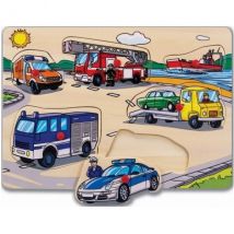 Puzzle En Bois Les Vehicules - 6 Pieces - Eichhorn - Puzzle A Encastrer - Puzzle Avec Boutons - Eichhorn