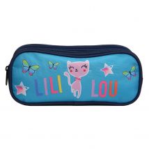 Trousse Scolaire 2 Compartiments Lili Lou Chat Bleue – Bagtrotter - Bagtrotter