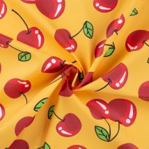 Tissu Imperméable Cerises Rouges Sur Fond Jaune - Au Mètre - Craftine