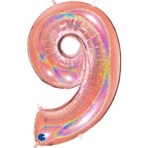 Ballon Géant Chiffre 9 Holographique Rose Gold (102 Cm) - Grabo