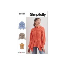 Patron Simplicity 9821 - Chemisier Avec Variations De Col, Manches Et Ourlet Pour Dames Taille N°fr 44-52