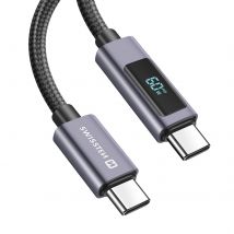 Swissten Câble 3a Usb-c Vers Usb-c 60w Power Delivery 1m Noir